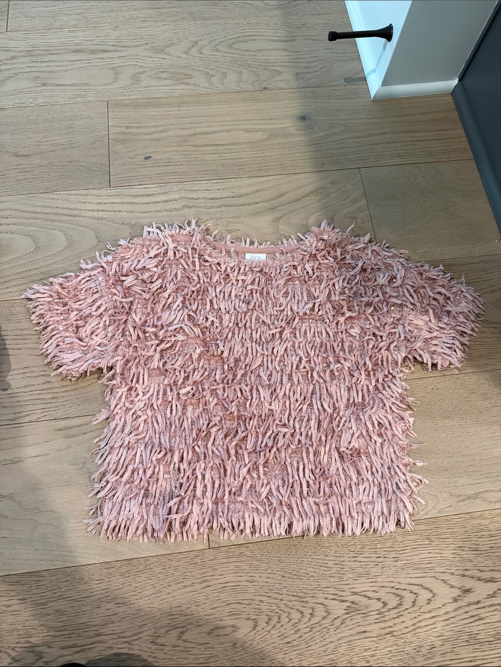 ZARA Kids Blush Pink Fringe Knit Top